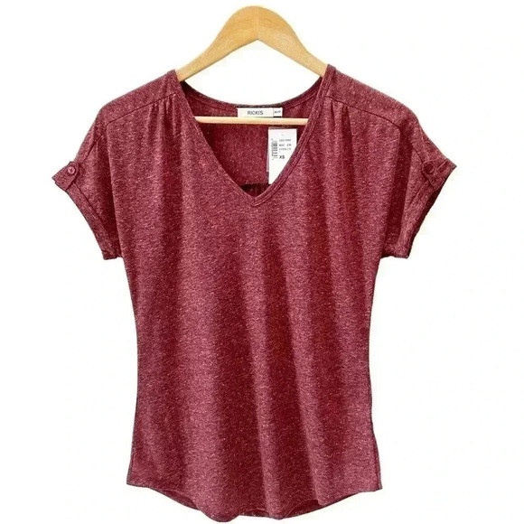 Ricki’s Linen Blend  Loose Fit V Neck T-Shirt Burgundy Size XS - Picture 15 of 16